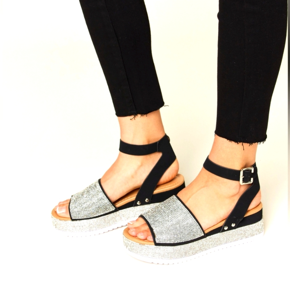 Dazzling Rhinestone Buckle Wedge Sandals